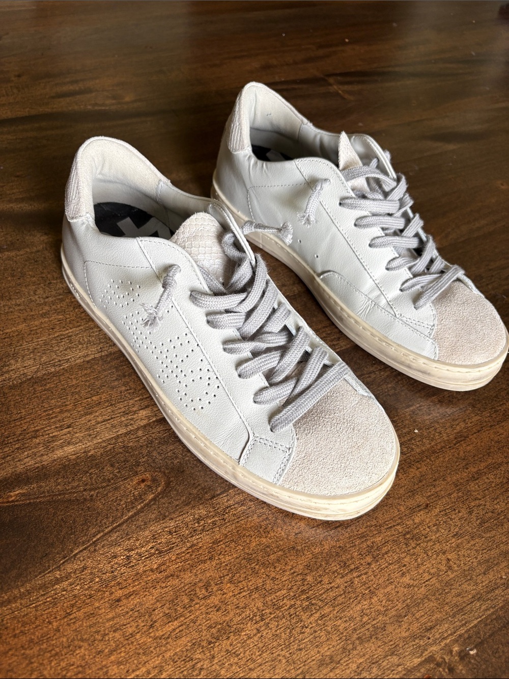 P448 Women's Low-Top Sneakers in Light Gray, White, and Cream